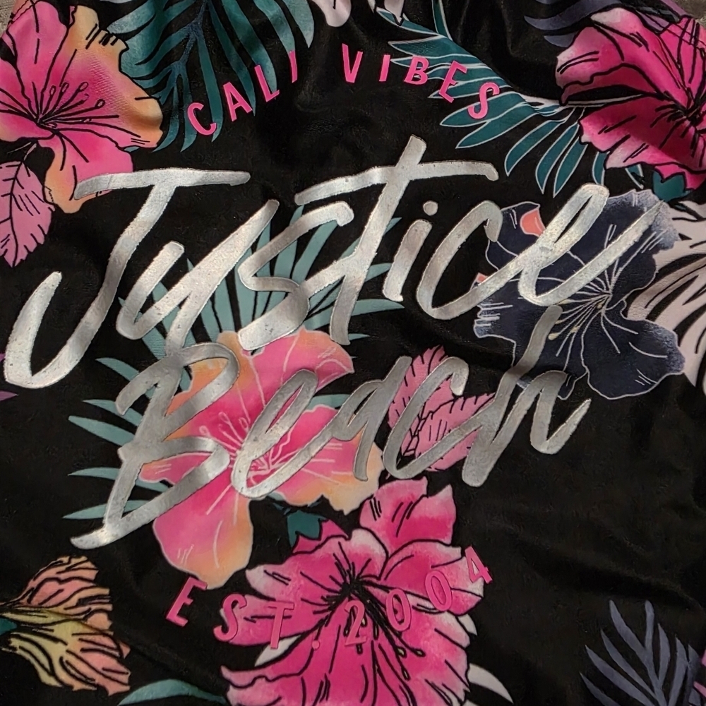 Justice Tropical Vibes One Piece Swimsuit, Black & Pink, Girls Size L (12/14) - Picture 2 of 5